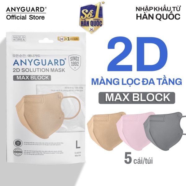 Khẩu Trang Ngăn Tia UV Nhập Khẩu Hàn Quốc 4 Lớp ANYGUARD 2D Solution An Toàn Cho Da Nhạy Cảm (5 cái)