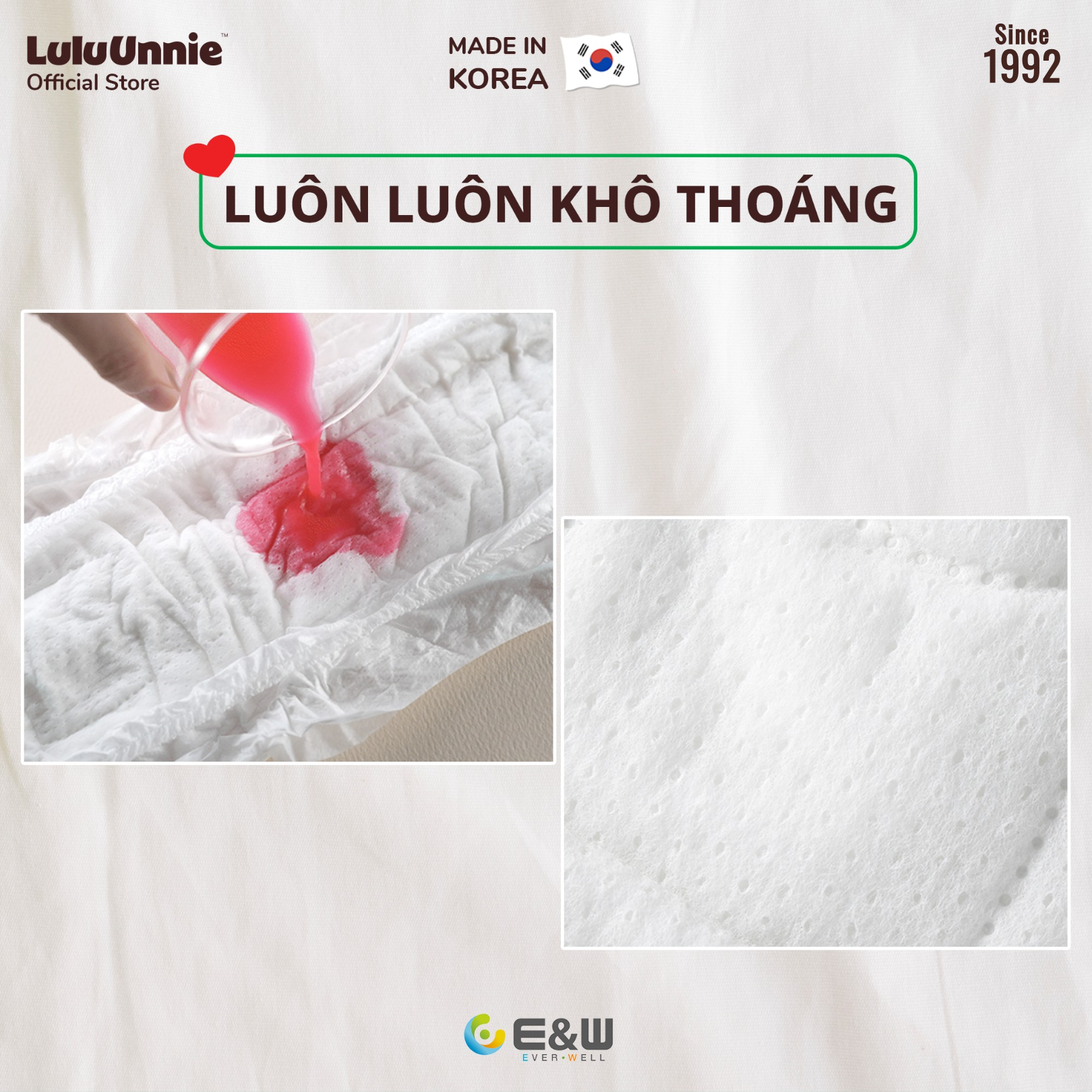 Thấm hút nhanh mang đến một bề mặt khô thoáng dễ chịu