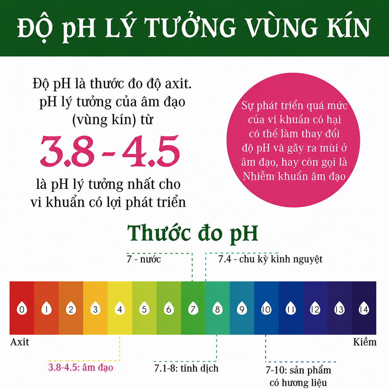 độ pH lý tưởng vùng kín từ 3.8 đến 4.5